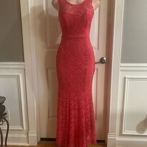 Women junior orange pink lace bodycon mermaid maxi dress size (S) sleeveless